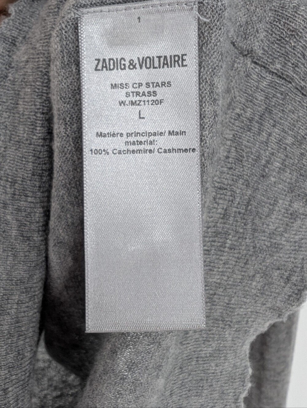 Zadig & Voltaire 100% Cashmere Miss Star Embellished Sweater Gray Large - Picture 8 of 10
